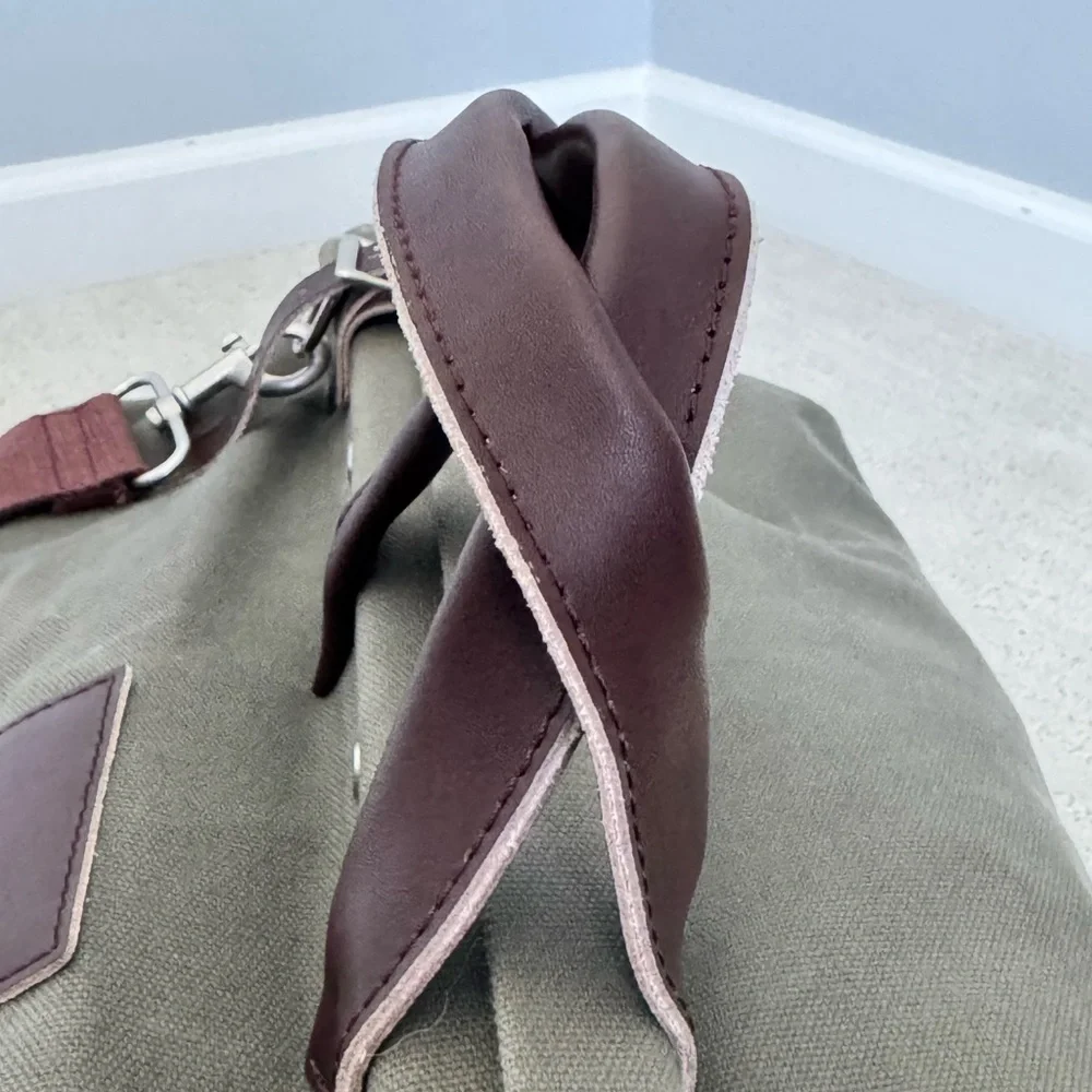 Line of Trade Green Canvas Duffel Weekender Bag with Brown Leather Accents